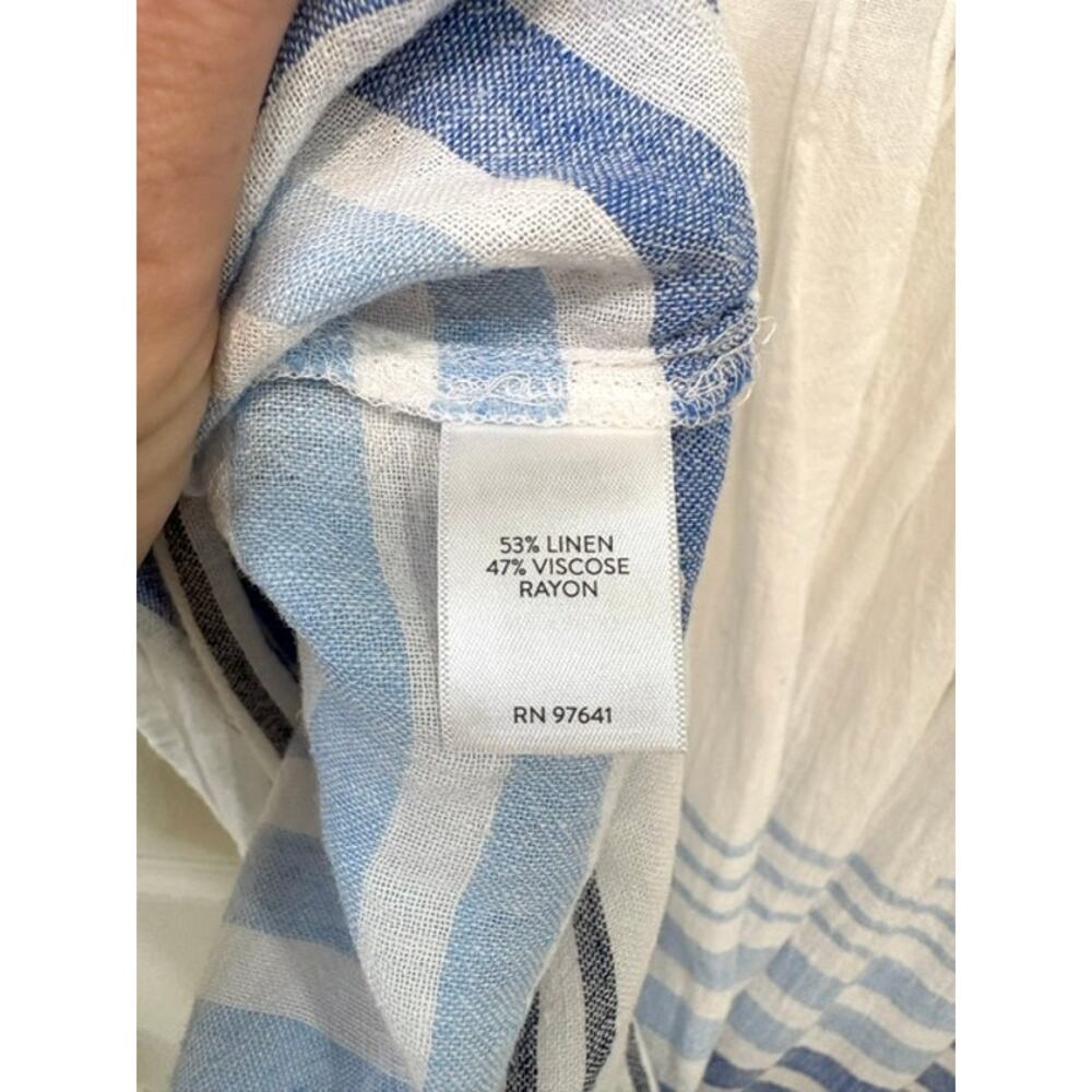 J. Jill Linen Blend Striped Back Pintucks Tunic Top Small White Blue Lagenlook - Picture 10 of 12